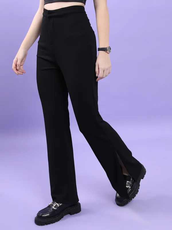 Tokyo Talkies Women Black Solid Flared Bootcut Trousers