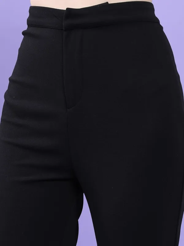 Tokyo Talkies Women Black Solid Flared Bootcut Trousers