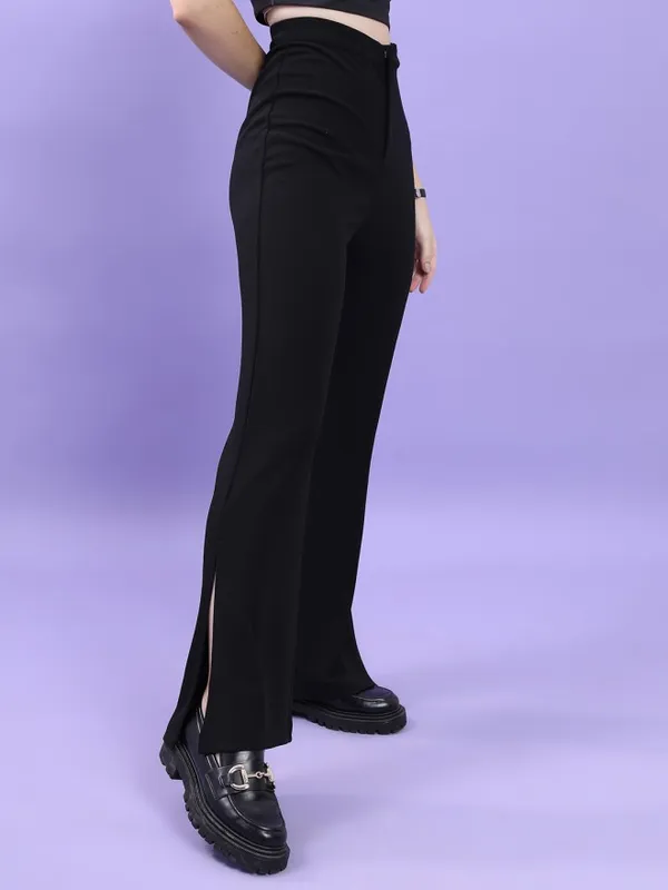 Tokyo Talkies Women Black Solid Flared Bootcut Trousers