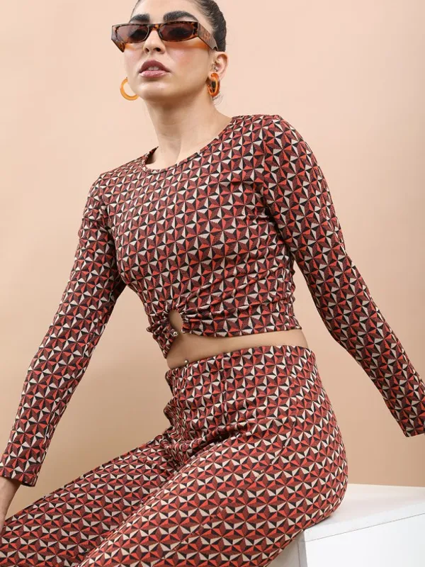 Tokyo Talkies Women Rust Printed Regular Top