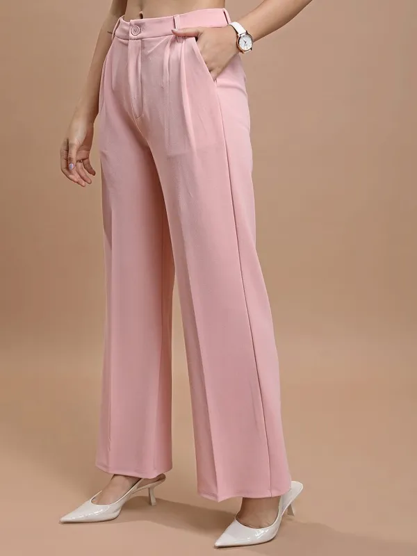 Solid Straight Fit Casual Trouser