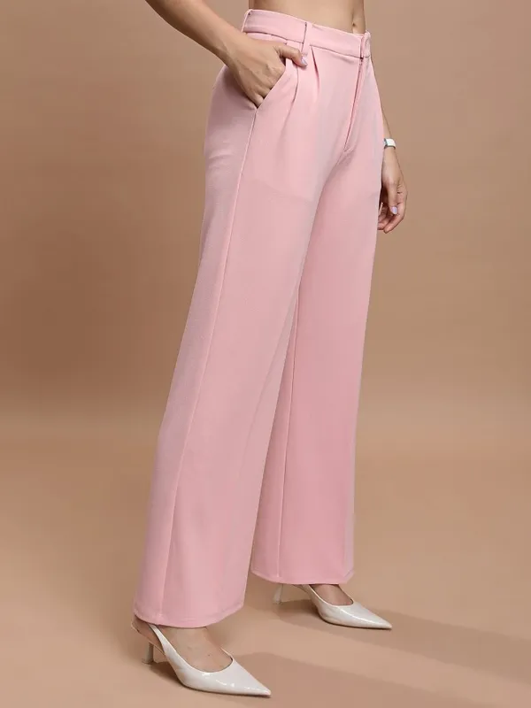 Solid Straight Fit Casual Trouser