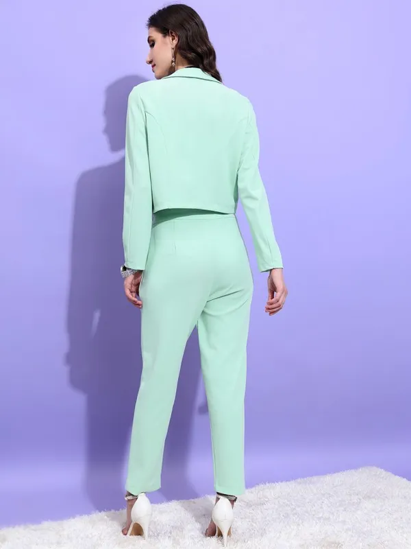 Tokyo Talkies Women Green Coat With Trousers Co-Ords