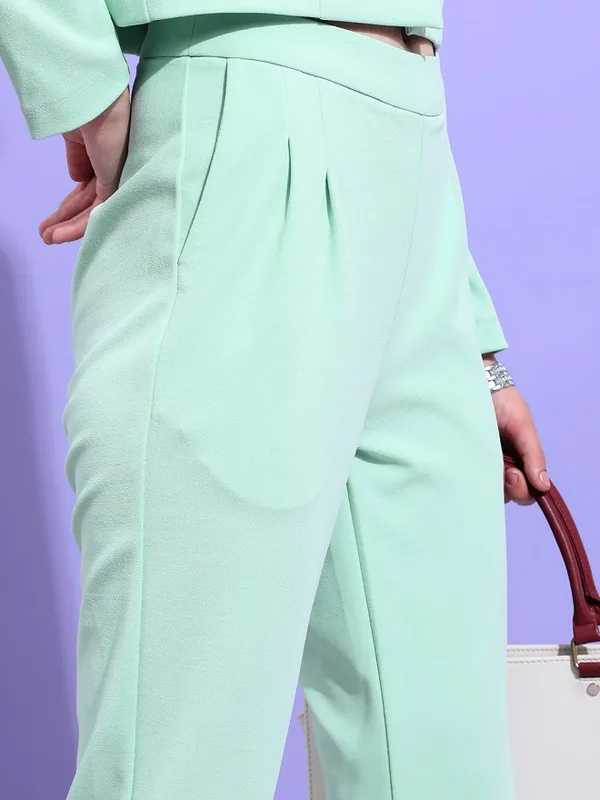 Tokyo Talkies Women Green Coat With Trousers Co-Ords