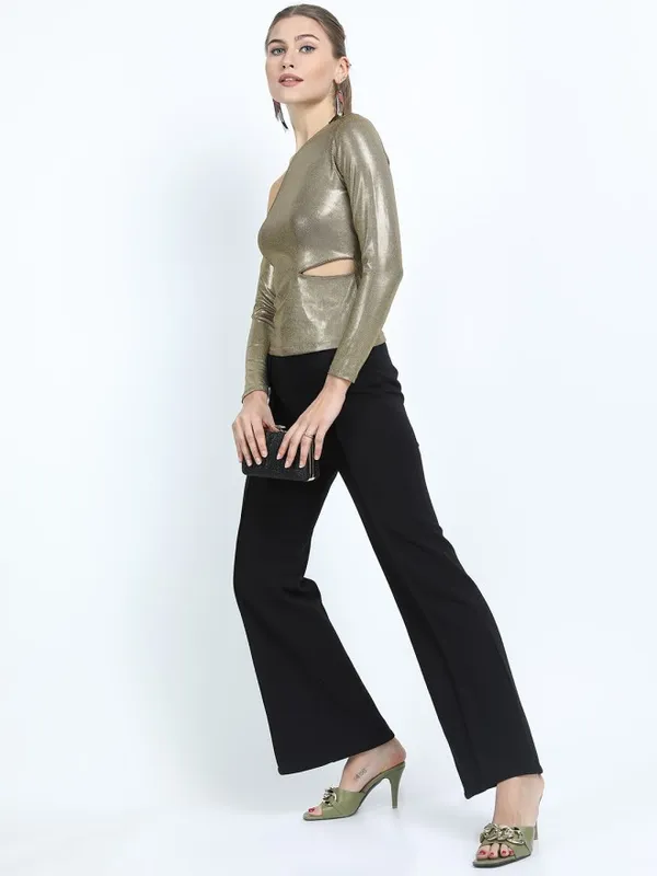 Tokyo Talkies Women Gold Solid Fitted Top