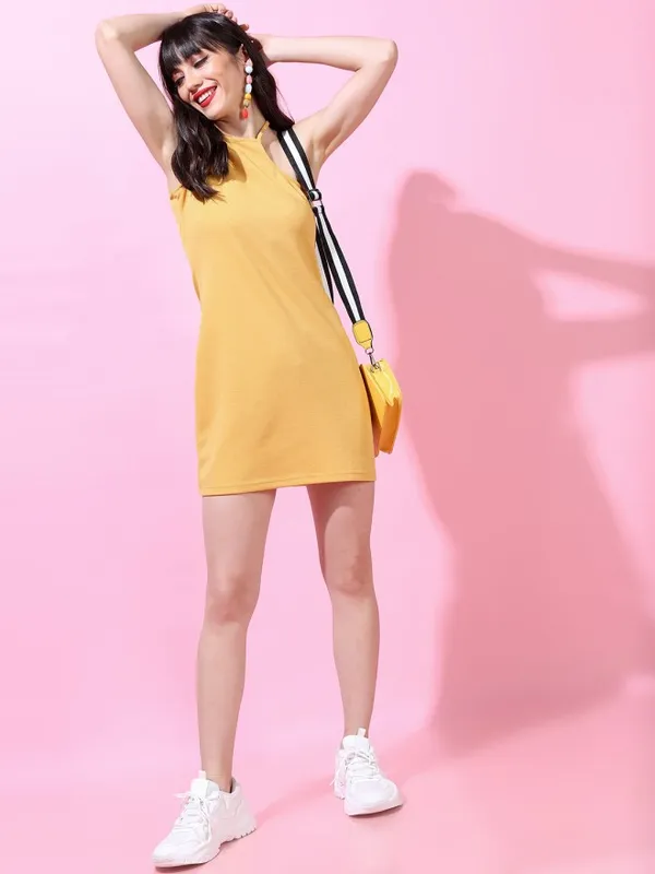 Tokyo Talkies Women Mustard Solid Sheath Dress