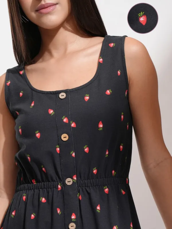 Tokyo Talkies Women Black Printed Fit And Flare Dress