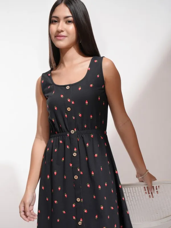 Tokyo Talkies Women Black Printed Fit And Flare Dress