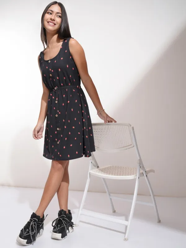 Tokyo Talkies Women Black Printed Fit And Flare Dress