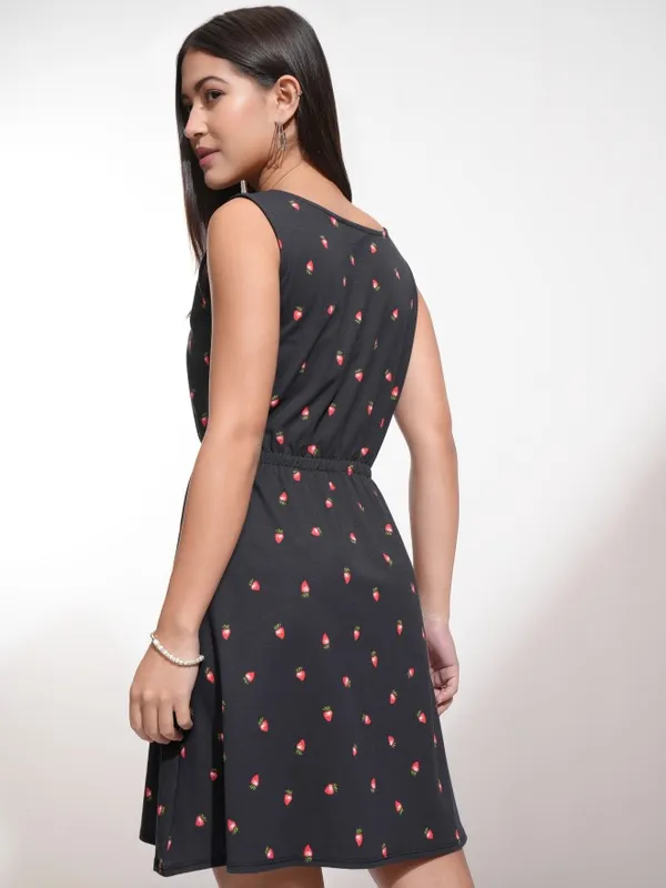 Tokyo Talkies Women Black Printed Fit And Flare Dress