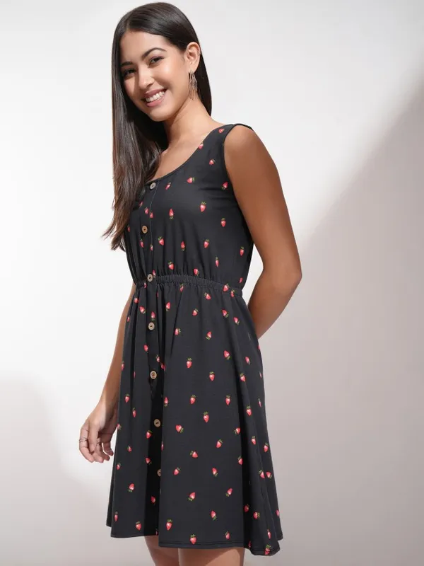Tokyo Talkies Women Black Printed Fit And Flare Dress