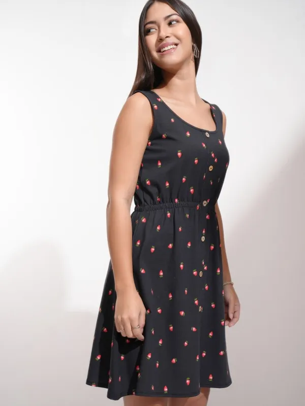 Tokyo Talkies Women Black Printed Fit And Flare Dress