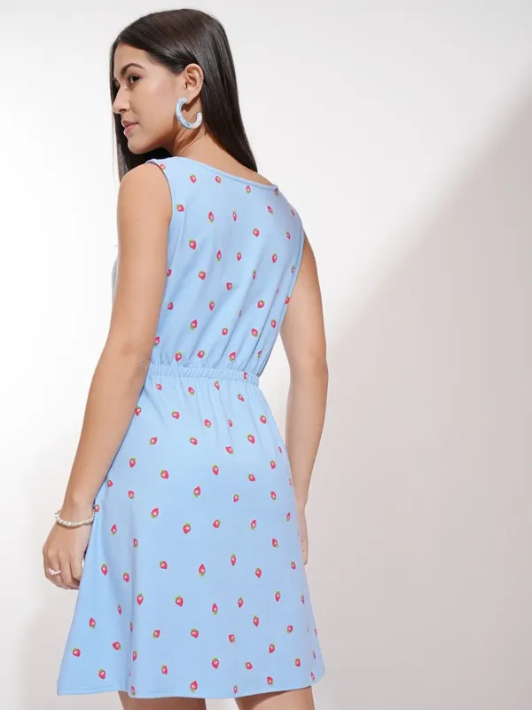 Tokyo Talkies Women Blue Printed Fit And Flare Dress