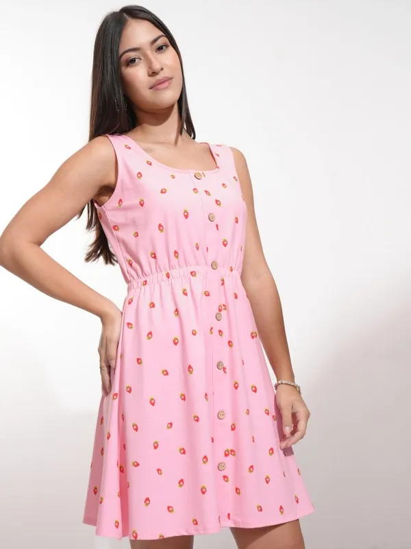 Tokyo Talkies Women Pink Printed Fit And Flare Dress