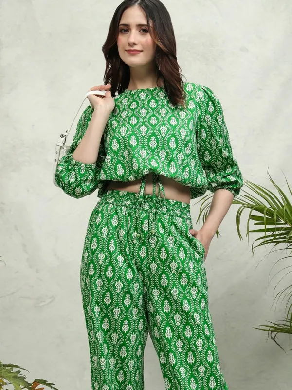 Tokyo Talkies Women Green Top With Trousers Co-Ords