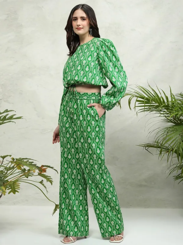 Tokyo Talkies Women Green Top With Trousers Co-Ords