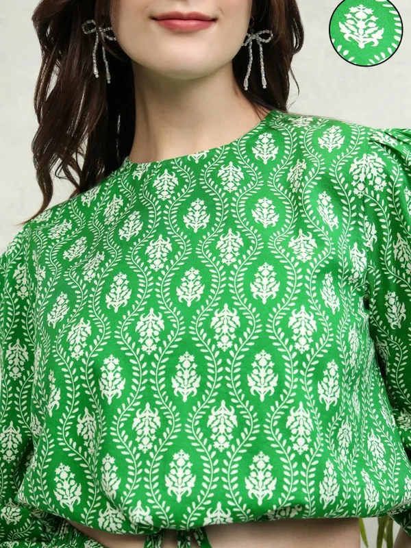 Tokyo Talkies Women Green Top With Trousers Co-Ords