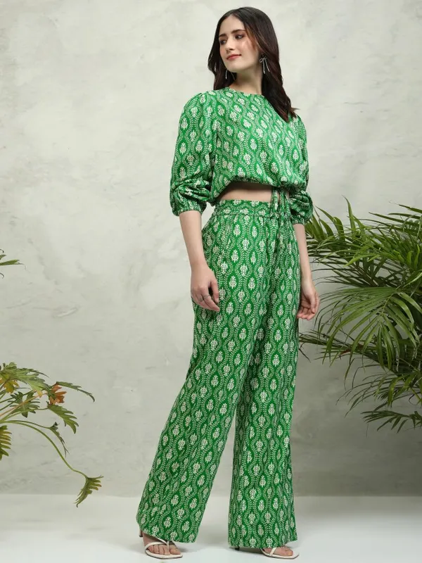 Tokyo Talkies Women Green Top With Trousers Co-Ords