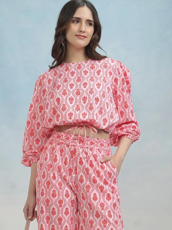 Tokyo Talkies Women Pink Top With Trouser Co-Ords