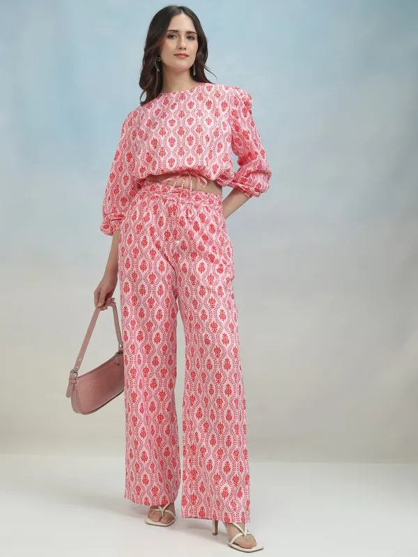Tokyo Talkies Women Pink Top With Trouser Co-Ords