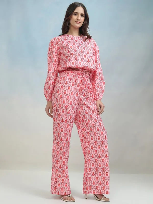 Tokyo Talkies Women Pink Top With Trouser Co-Ords