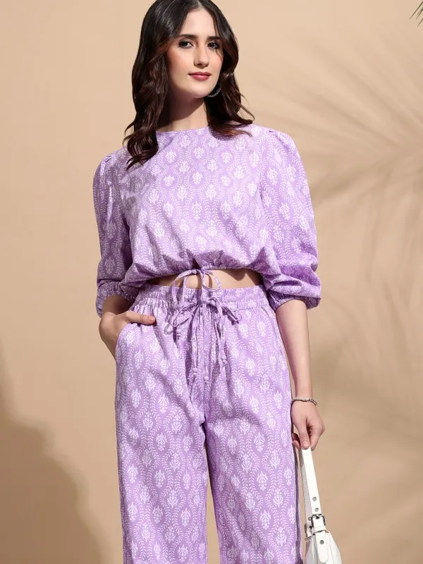 Tokyo Talkies Women Lavender Top With Trousers Co-Ords