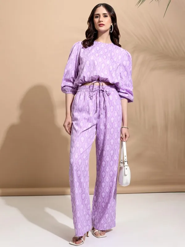 Tokyo Talkies Women Lavender Top With Trousers Co-Ords