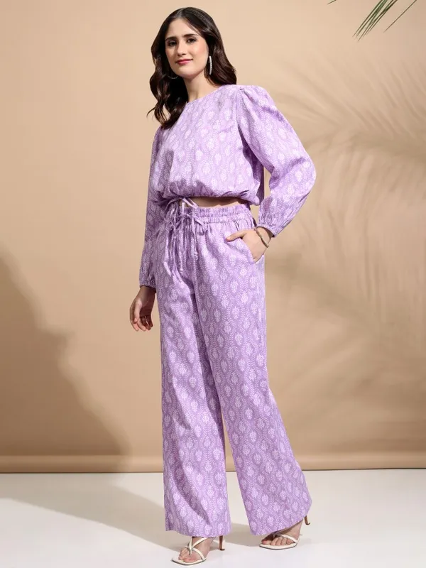 Tokyo Talkies Women Lavender Top With Trousers Co-Ords