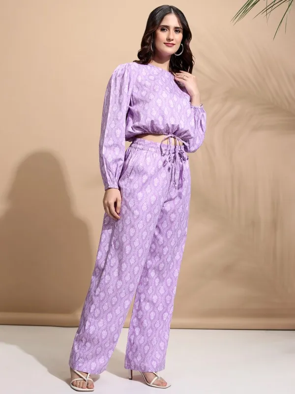 Tokyo Talkies Women Lavender Top With Trousers Co-Ords