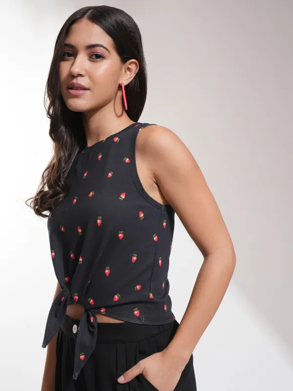 Tokyo Talkies Women Black Printed Regular Top