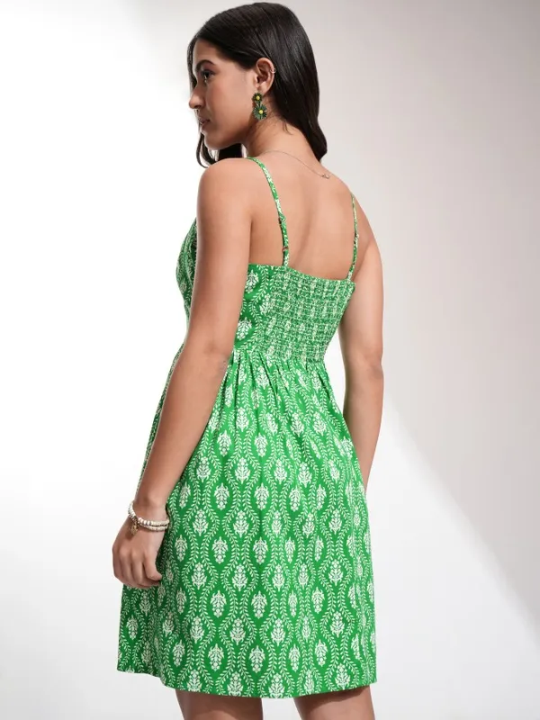 Tokyo Talkies Women Green Printed Fit And Flare Dress