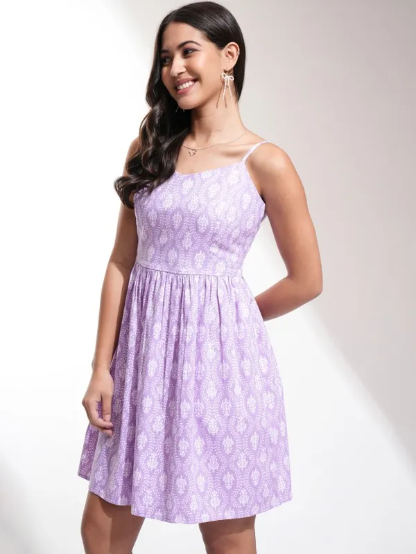 Tokyo Talkies Women Purple Printed Fit And Flare Dress