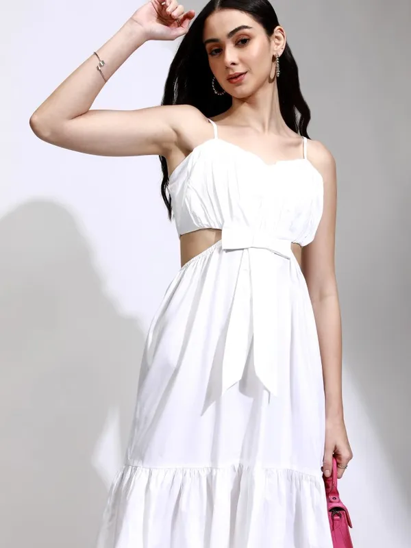 Tokyo Talkies Women White Solid Fit And Flare Dress