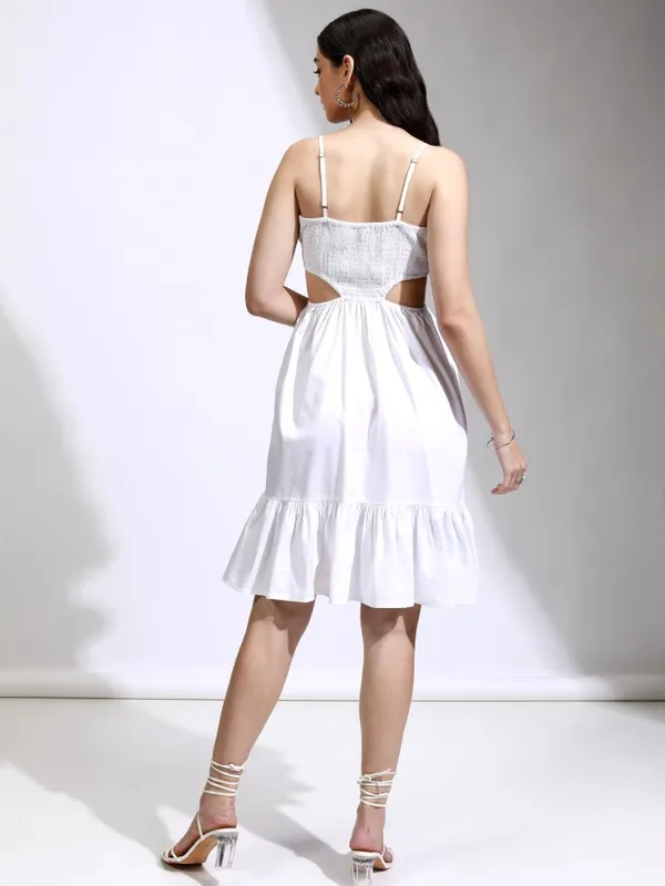 Tokyo Talkies Women White Solid Fit And Flare Dress