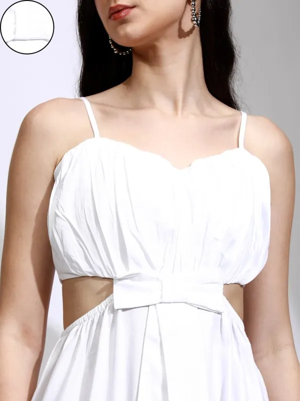 Tokyo Talkies Women White Solid Fit And Flare Dress