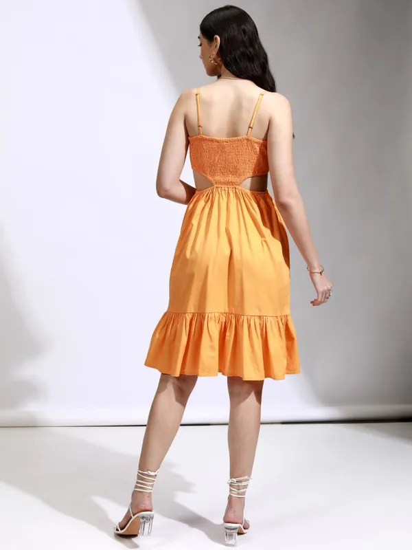 Tokyo Talkies Women Orange Solid Fit And Flare Dress