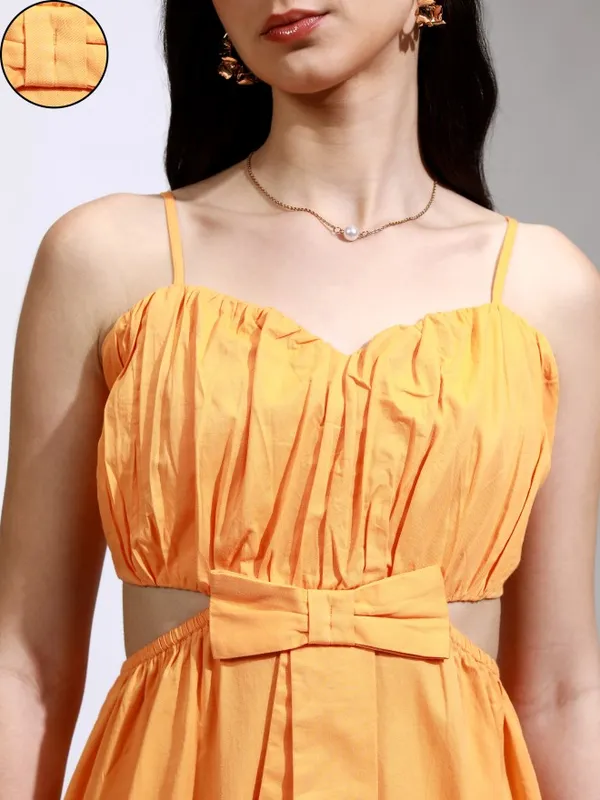 Tokyo Talkies Women Orange Solid Fit And Flare Dress