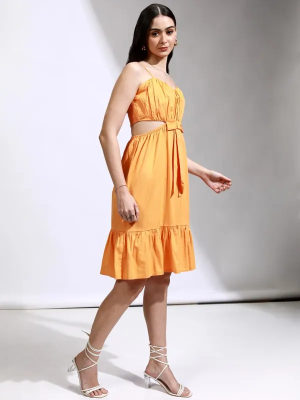 Tokyo Talkies Women Orange Solid Fit And Flare Dress