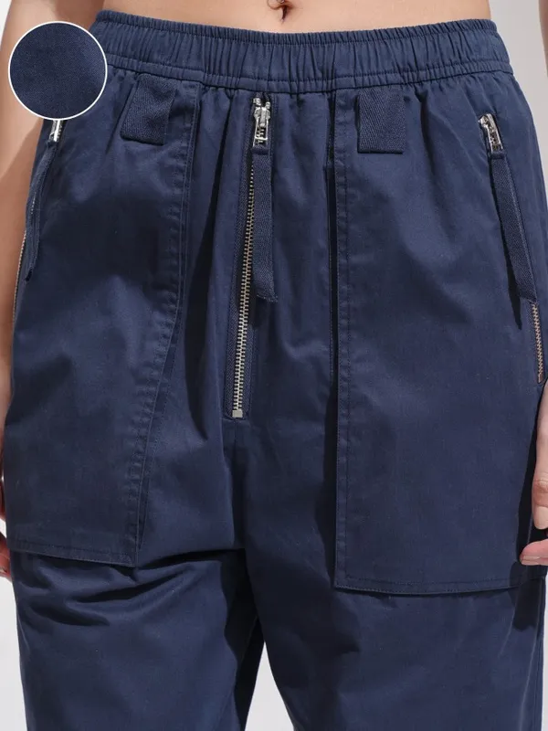 Tokyo Talkies Women Navy Blue Solid Loose Fit Cargos