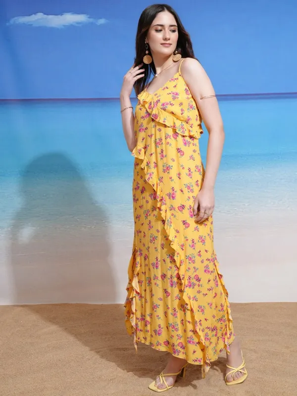 Tokyo Talkies Women Yellow Printed Maxi Dress