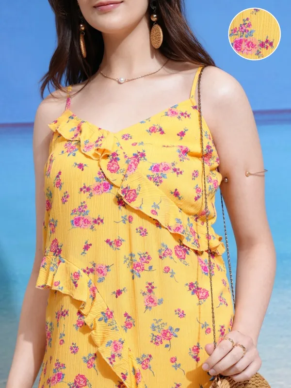Tokyo Talkies Women Yellow Printed Maxi Dress