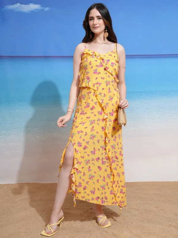 Tokyo Talkies Women Yellow Printed Maxi Dress