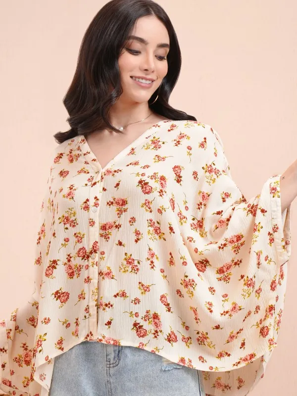 Tokyo Talkies Women Off White Printed Kaftan Top