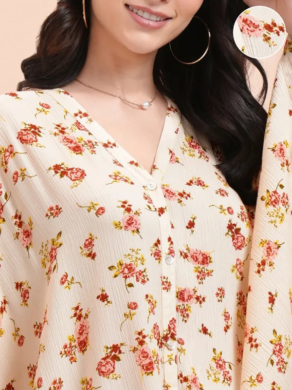 Tokyo Talkies Women Off White Printed Kaftan Top