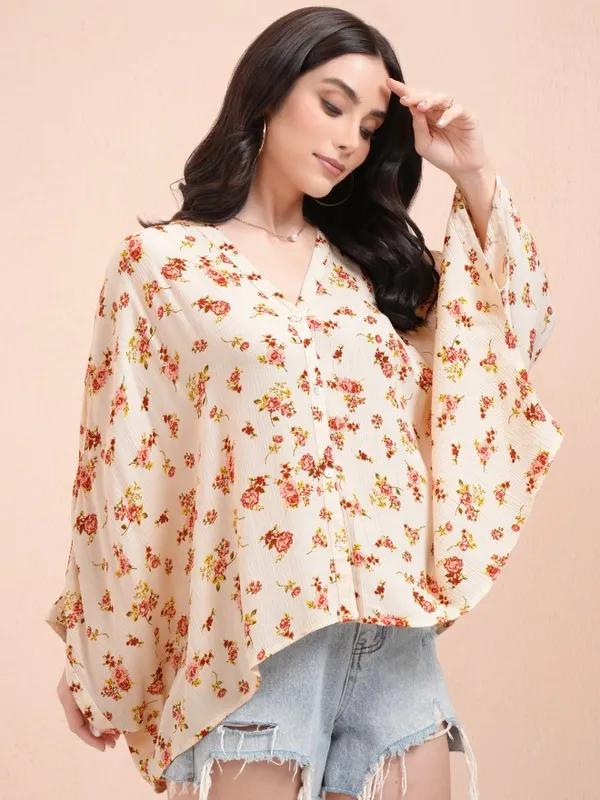 Tokyo Talkies Women Off White Printed Kaftan Top
