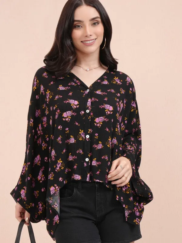 Tokyo Talkies Women Black Printed Kaftan Top