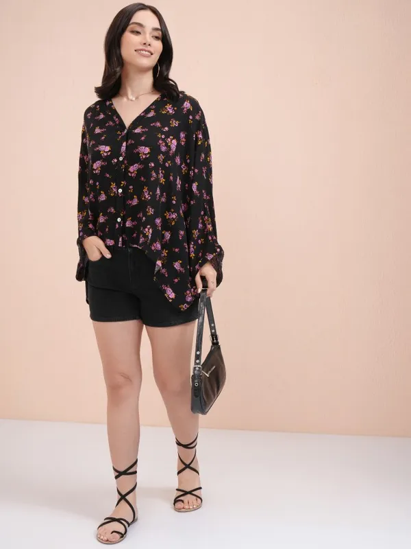 Tokyo Talkies Women Black Printed Kaftan Top