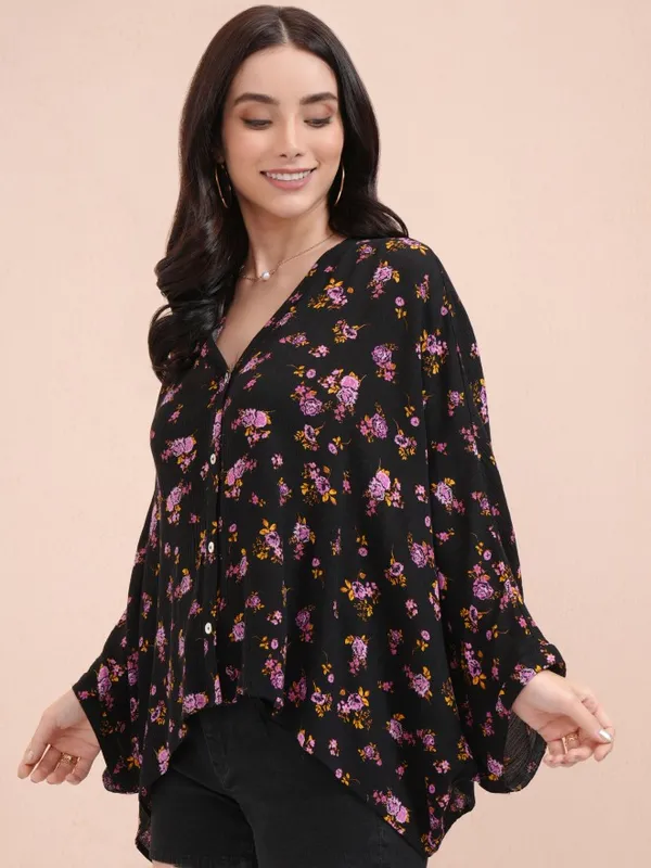 Tokyo Talkies Women Black Printed Kaftan Top
