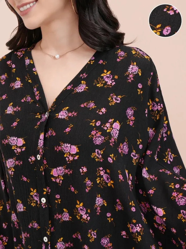 Tokyo Talkies Women Black Printed Kaftan Top