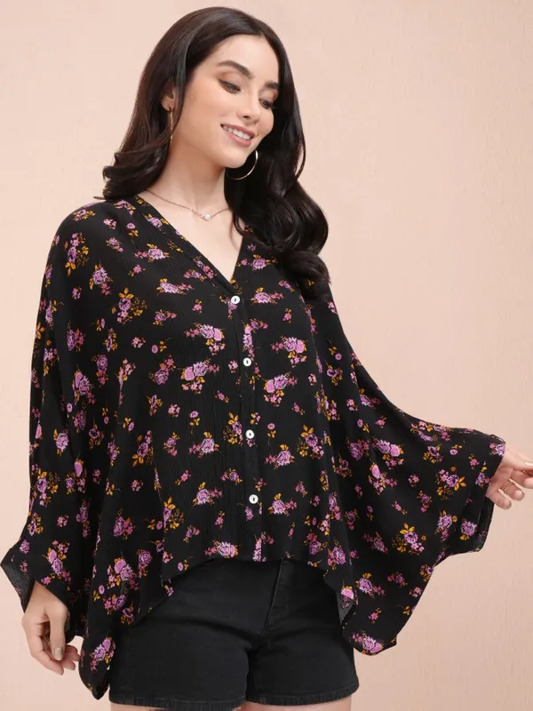 Tokyo Talkies Women Black Printed Kaftan Top